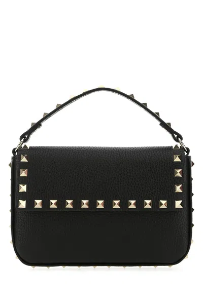 Valentino Garavani Black Leather Rockstud Handbag In Rossov