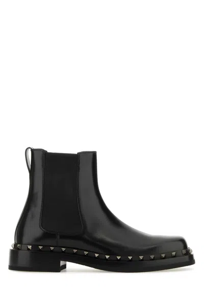 Valentino Garavani Black Leather Rockstud M-way Ankle Boots