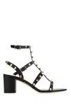 Valentino Leather Rockstud Block Heel Sandals In Black