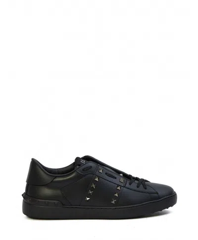 Valentino Garavani Black Leather Rockstud Untitled Sneakers