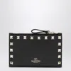 Valentino Rockstud Leather Zip Around Card Holder In Black