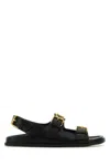 Valentino Leather Sandals With Flat Sole And Gold-tone Hardware In Black