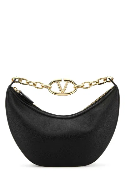 Valentino Garavani Black Leather Small Hobo V Logo Moon Handbag