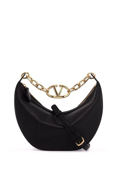 Valentino Garavani Black Leather Small Hobo Vlogo Moon Handbag