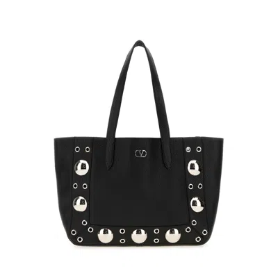 Valentino Garavani Black Leather Small Nellcote Shopping Bag
