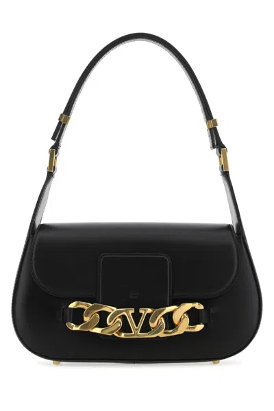 Valentino Garavani Black Leather V Logo Chain Shoulder Bag In Pink