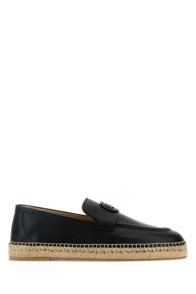 Valentino Garavani Black Leather V Logo Espadrilles