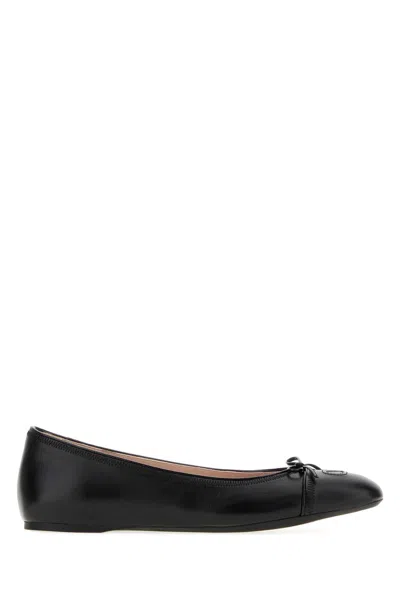 Valentino Garavani Black Leather V Logo Signature Ballerinas