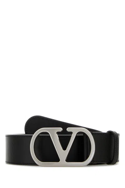 Valentino Garavani Black Leather Vlogo Belt