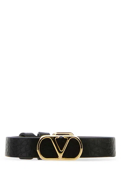 Valentino Garavani Black Leather Vlogo Bracelet