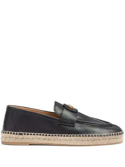 Valentino Garavani Black Leather Vlogo Espadrilles