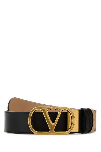 Valentino Garavani Black Leather Vlogo Reversible Belt