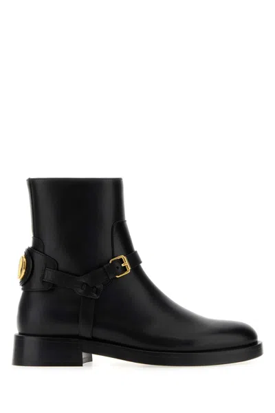 Valentino Garavani Black Leather Vlogo Signature Ankle Boots