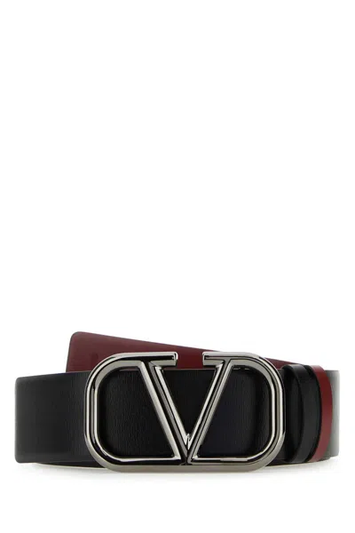 Valentino Garavani Black Leather Vlogo Signature Belt In Multi