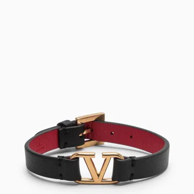Valentino Garavani Black Leather Vlogo Signature Bracelet Women