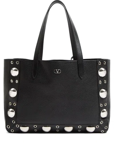 Valentino Garavani Black Leather Vlogo Signature Shopping Bag