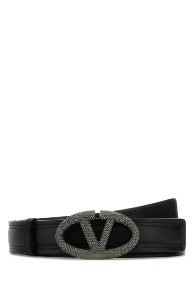 VALENTINO GARAVANI VALENTINO GARAVANI BLACK LEATHER VLOGO THE BOLD EDITION BELT