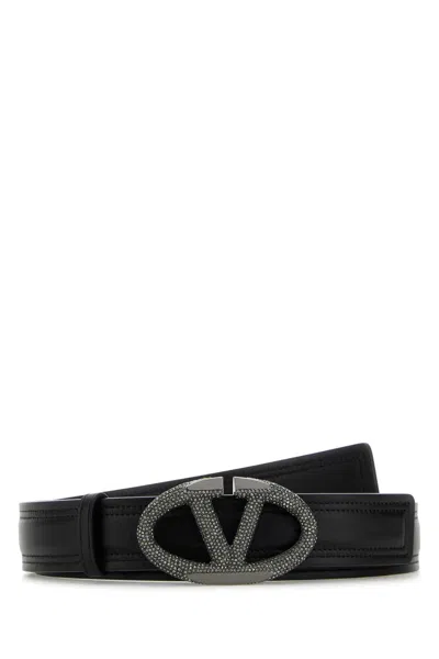 VALENTINO GARAVANI VALENTINO GARAVANI BLACK LEATHER VLOGO THE BOLD EDITION BELT