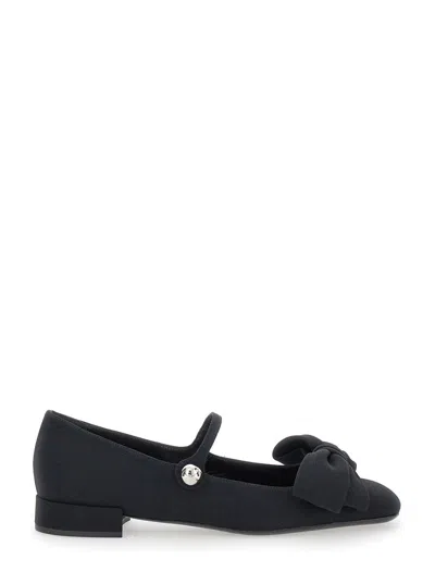 Valentino Garavani Black Mary Janes With Bow Detail In Crepe Fabric Woman In Multicolor
