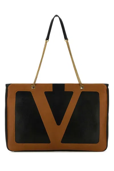 VALENTINO GARAVANI VALENTINO GARAVANI BLACK NAPPA LEATHER LARGE VIVA SUPERSTAR SHOPPING BAG