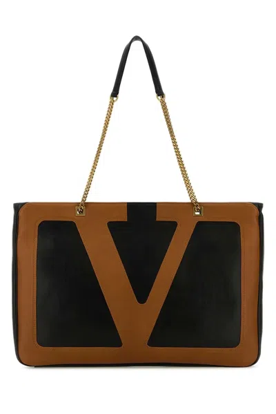 Valentino Garavani Black Nappa Leather Large Viva Superstar Shopping Bag In Multi