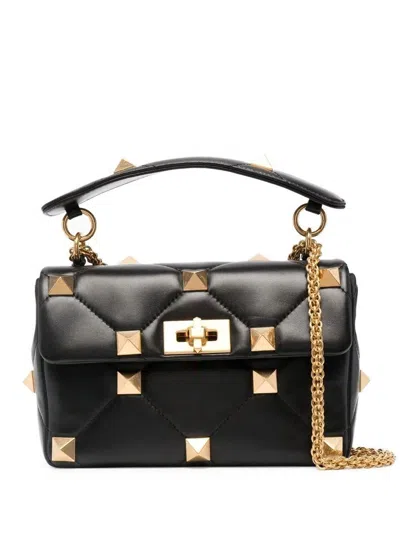 Valentino Garavani Black Nappa Leather Medium Roman Stud Handbag