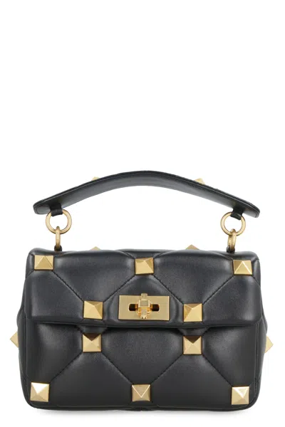Valentino Garavani Black Nappa Leather Medium Roman Stud Handbag