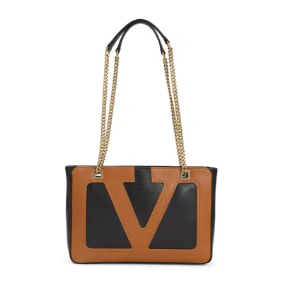 Valentino Garavani Black Nappa Leather Small Viva Superstar Shoulder Bag In Brown