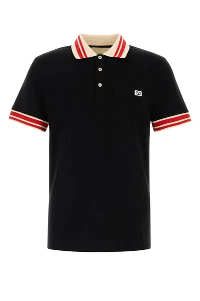 Valentino Cotton Piqué Polo Shirt With Vlogo Patch In Black