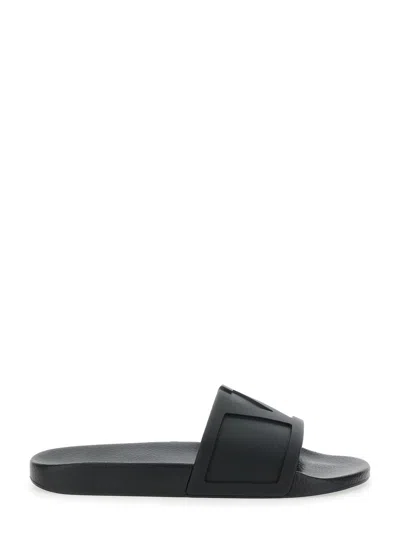 Valentino Garavani Black Sandals With Vlogo Detail On The Front In Tech Fabric Man In Multicolor