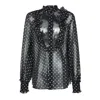 Valentino Garavani Polka Dot Tulle Bib Button-up Shirt In Nero/betulla