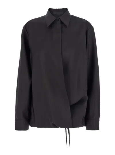 Valentino Collared Long Sleeve Drawstring Hem Top In Black