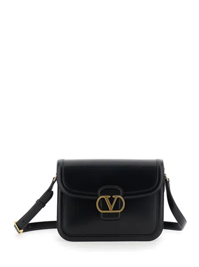 Valentino Garavani Black Shoulder Bag With Vlogo Detail On The Front In Leather Man In Multicolor
