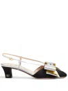 Valentino Garavani Black Silver Destal Shoe With Gold Bow In Multi