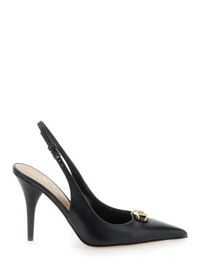 Valentino Garavani Black Slingback Pumps With Vlogo Detail In Leather Woman