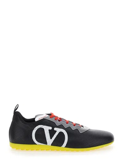 Valentino Garavani Black Sneakers With Asymmetric Toe And Vlogo Detail On The Side In Tech Fabric Ma