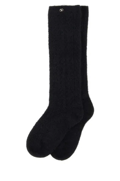Valentino Garavani Women Black Stretch Mohair Blend Socks