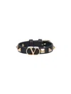 Valentino Garavani Black Textured Leather Bracelet With Gold Studs