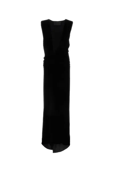 Valentino Long Velvet Dress Asymmetric Hem In Black