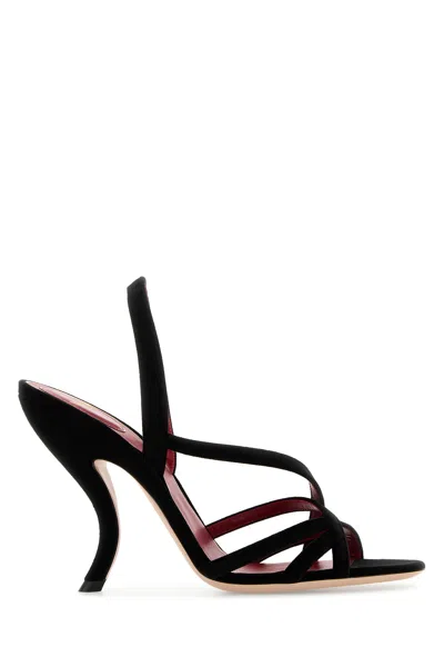 VALENTINO GARAVANI VALENTINO GARAVANI BLACK VELVET VLOGO SIGNATURE SANDALS