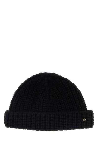Valentino Garavani Black Wool Beanie Hat In Pattern