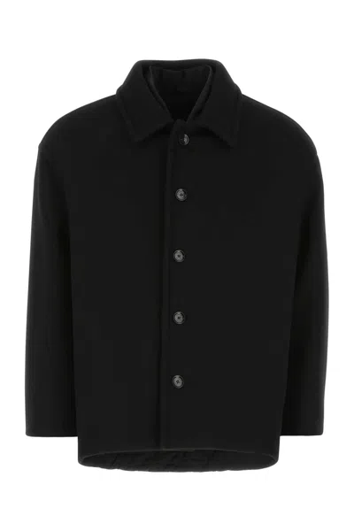 VALENTINO VALENTINO GARAVANI BLACK WOOL BLEND COAT