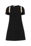 Valentino Wool Dress With Bow Accents And Round Neckline In Black