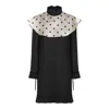 Valentino Womens Nero Betulla Frill-trim Long-sleeve Crepe Wool-silk Mini Dress In Nero/betulla