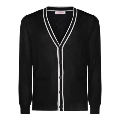 Valentino Contrasting-trim Virgin Wool Cardigan In Black