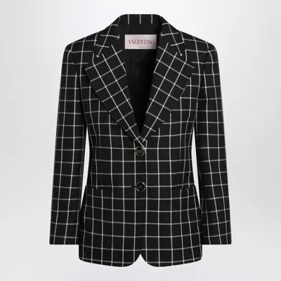 Valentino Single-breasted Chequered Blazer In Black