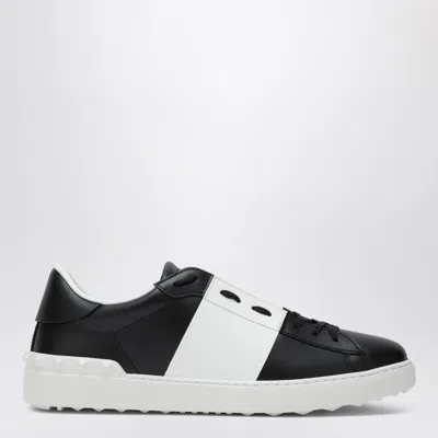Valentino Garavani Black Leather Open Sneakers With White Band In Multi