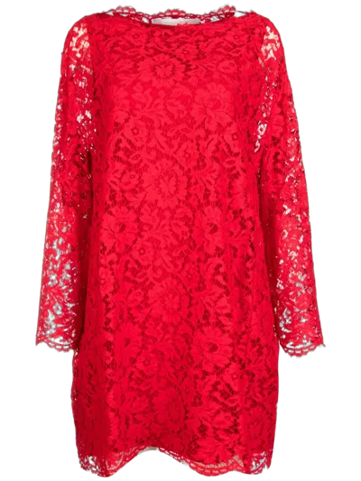 Valentino Floral-lace Mini Dress In Red