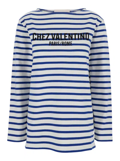 Valentino Long Sleeve Cotton T-shirt With Striped Pattern In Multi