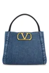 Valentino Denim Small Alltime Handbag In Dark Denim/multicolor/worker